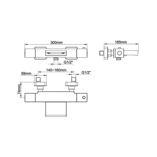 Rombo Badarmatur Wiesbaden Wasserfall Thermostatisch Vierkant in RVS