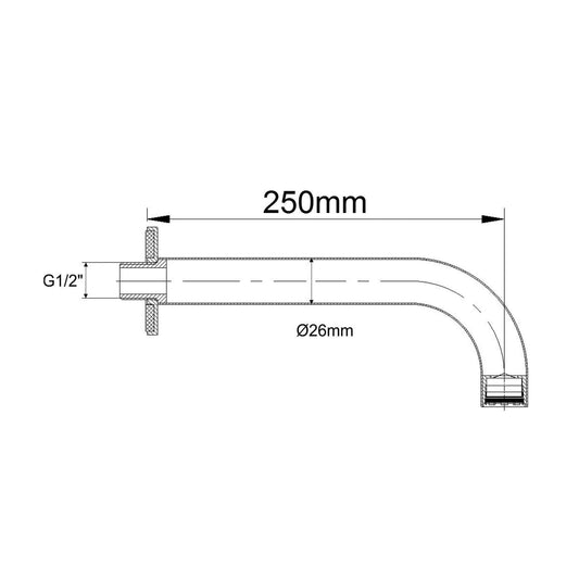 Runde Einbauauslauf Wiesbaden 25 cm 1/2" Chrom