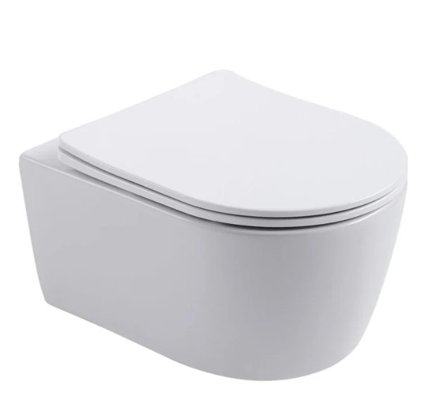 Wisa Toiletset aan aanbieding met modern, wandgeplaatst toilet in wit en zacht afgeronde hoeken.