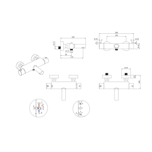 Thermostatische Badarmatur Wiesbaden Stil, Cool Touch, Hoh 15 Cm Matt Schwarz