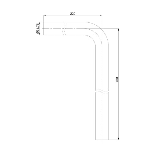 UniMatch Bodenrohr 75 x 22 x 3,2 cm gebürstetes Messing PVD