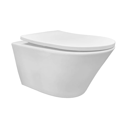Witte Vesta wandtoilet Wiesbaden mat wit, randloos ontwerp, geschikt voor moderne badkamers.
