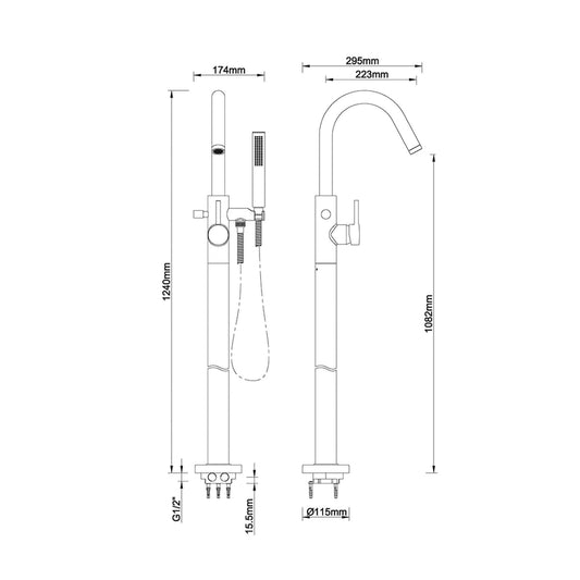 Freistehender Badewannenmischer Wiesbaden Caral Mischbatterie Komplett Gebürstetes Messing Gold