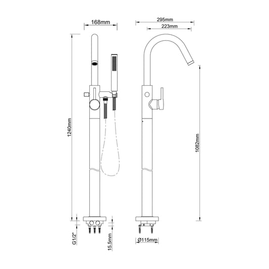 Freistehender Badarmatur Wiesbaden Caral Gebürstetes Bronze Kupfer