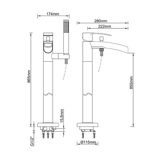 Waterval freistehender Badarmatur Wiesbaden in gebürstetem Stahl
