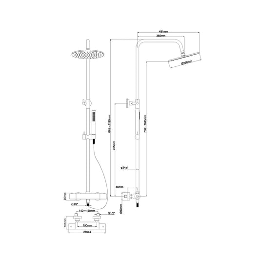 Wiesbaden Caral Paris Regenduschset mit Handbrause, Chrombeschichtung