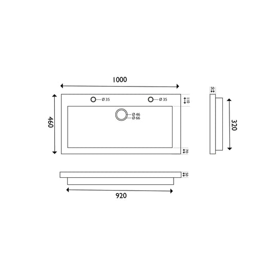 Wiesbaden Hardsteen Wastafel 100X46X5 Cm (1 Kraangat)