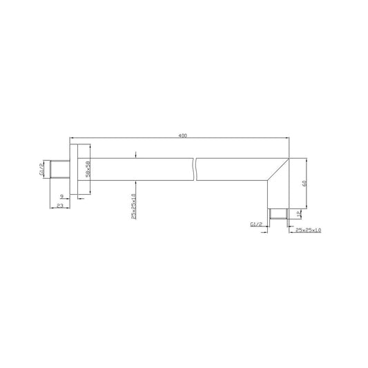 Wiesbaden Rombo Vierkant 40 cm Wandauslauf Chrom