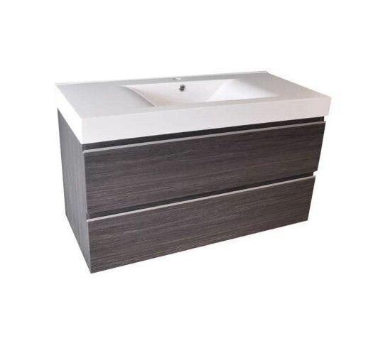 Sigid Badezimmermöbelset Wiesbaden 100X46X58 Cm in furnierter Holzmaserung grau (1 Loch für Armatur, 2 Schubladen)