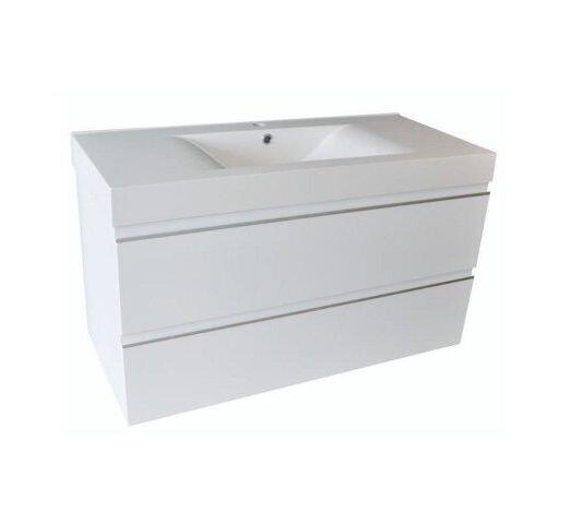 Sigid Badezimmermöbelset Wiesbaden 100x46x58 cm MDF Hochglanz Weiß (1 Loch für Armatur, 2 Schubladen)