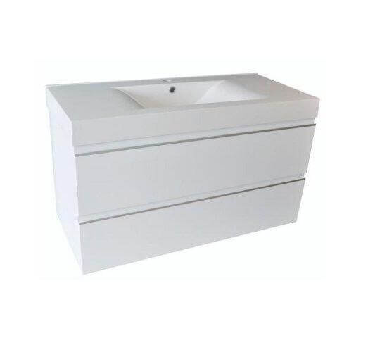 Sigid Badezimmermöbelset Wiesbaden 100x46x58 cm MDF Hochglanz Weiß (1 Loch für Armatur, 2 Schubladen)