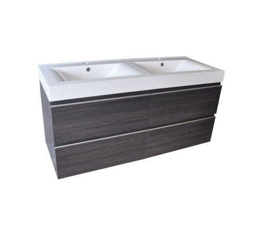 Sigid Badmöbelset Wiesbaden 120X46X58 cm in furnierter Holzmaserung grau (2 Hahnlochbohrungen, 4 Schubladen)