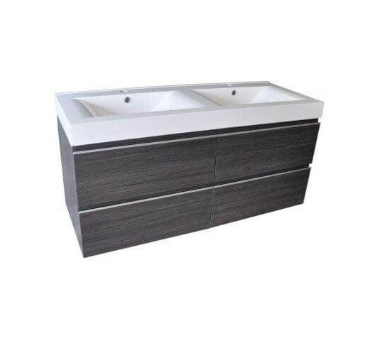 Sigid Badmöbelset Wiesbaden 120X46X58 cm in furnierter Holzmaserung grau (2 Hahnlochbohrungen, 4 Schubladen)