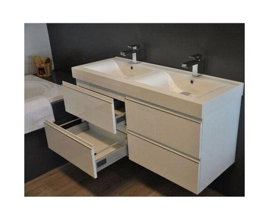 Sigid Badezimmermöbelset Wiesbaden 120x46x58 cm MDF Hochglanz Weiß (2 Wasserhahnbohrungen, 4 Schubladen)