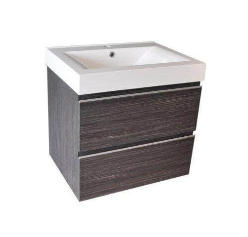 Sigid Badmöbelset Wiesbaden 60x46x58 cm furnierte Holzmaserung grau (1 Loch für Armatur, 2 Schubladen)