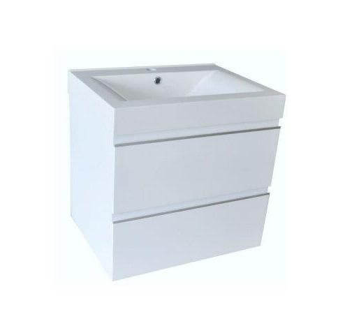 Sigid Badezimmermöbelset Wiesbaden 60x46x58 cm MDF Hochglanz Weiß (1 Loch für Armatur, 2 Schubladen)