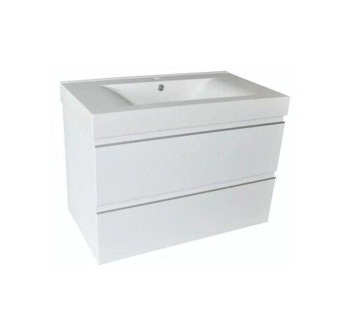 Sigid Badezimmermöbelset Wiesbaden 80X46X58 Cm in MDF Hochglanz Weiß (1 Wasserhahnloch, 2 Schubladen)