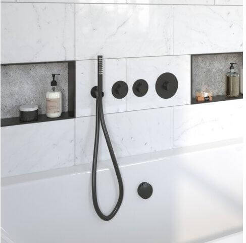 Dreams Badkraanset Wiesbaden mit Einbaugerät und Badüberlauf in Schwarz