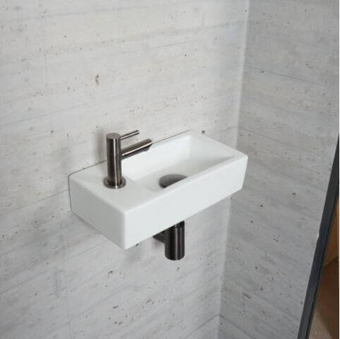 Carrara Marmor Optik Waschbecken-Set Wiesbaden in Gun Metal Farbe (Wasserhahn Links)