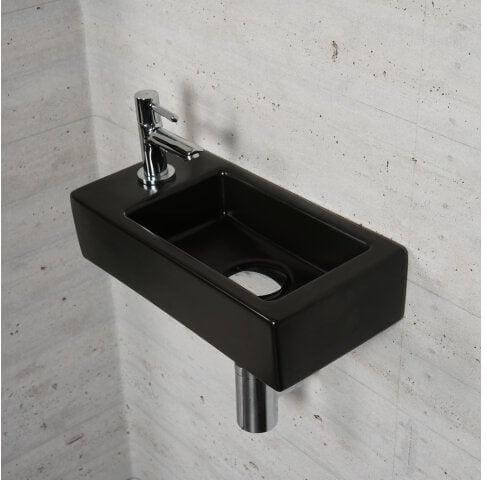 Mattschwarzes Brunnen-Set Wiesbaden Farbe Chrom (Wasserhahnanschluss Links)