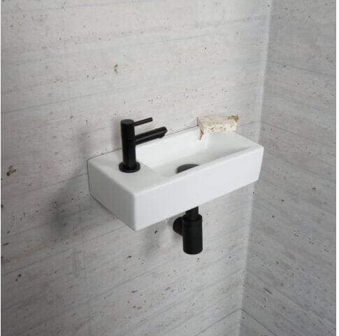 Matte Weißer Brunnen Set Wiesbaden Farbe Matt Schwarz (Wasserhahn Links)