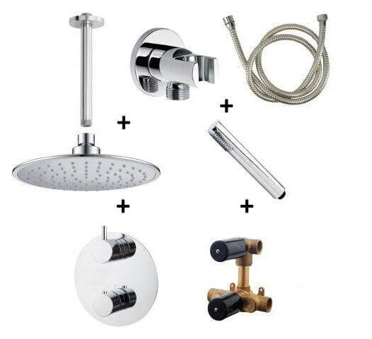 Wiesbaden Einbau Regenduschset Deckenbrause Rund 20 cm Chrom (Komplett)