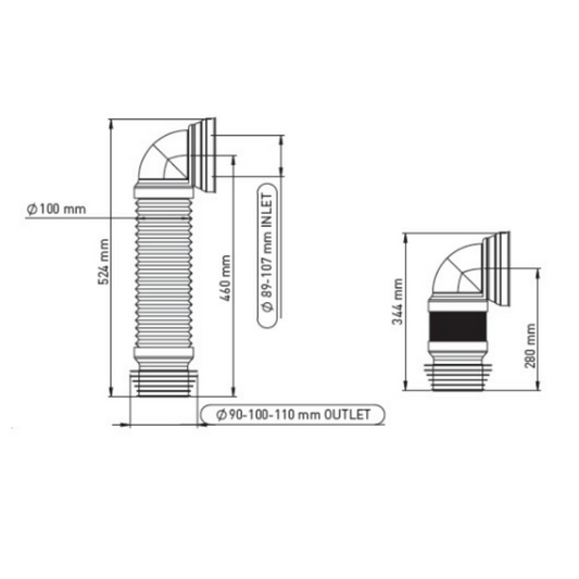 ALONI flexibel WC aansluitstuk – Bocht 90°