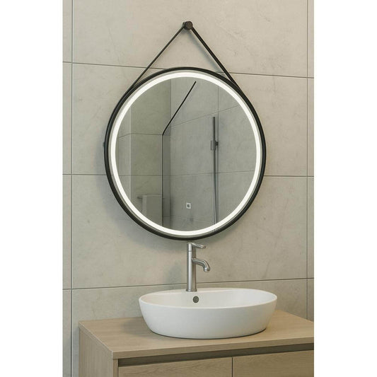 Cinto Ronde Spiegel mit Band Wiesbaden LED Beleuchtung und Spiegelheizung 60 cm Matt Schwarz