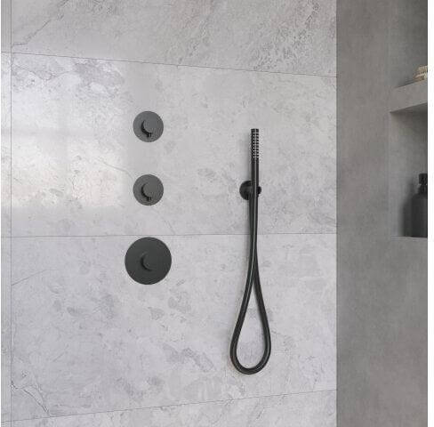 Dreams Regenduschset Wiesbaden mit Einbauelement und Giro-Wandauslauf in Matt-Schwarz