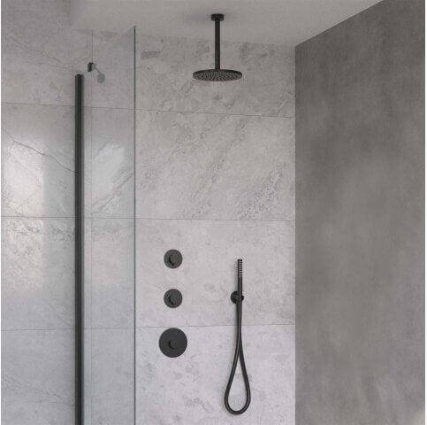 Dreams Regenduschset Wiesbaden mit Einbaukörper und Deckenbrause matt schwarz
