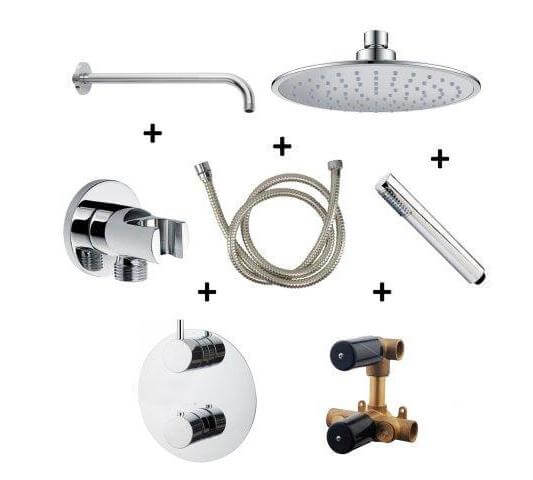 Wiesbaden Einbau Regenduschset Wandauslauf Rund 20 cm Chrom (Komplett)