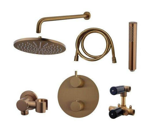 Caral Rond Wanduitloop Inbouw Regendoucheset Wiesbaden in geborsteld bronskoper