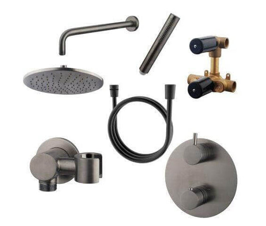 Caral Rond Wanduitloop Inbouw Regendoucheset Wiesbaden in Gunmetal PVD Coating