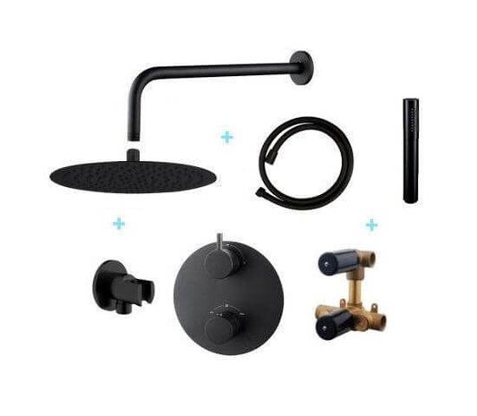Caral Rond Wanduitloop Inbouw Regendoucheset Wiesbaden in mat zwart