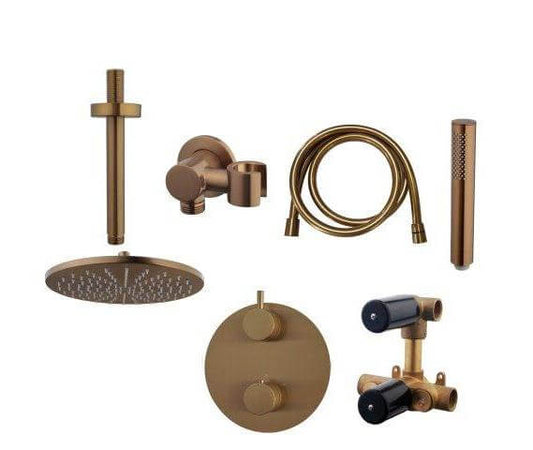 Caral Rond Plafonduitloop Inbouw Regendoucheset Wiesbaden in geborsteld bronskoper