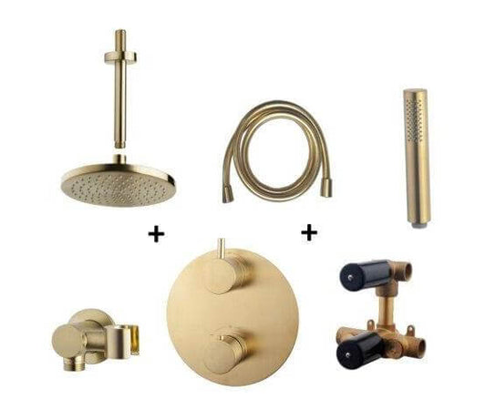 Caral Rond Plafonduitloop Inbouw Regendoucheset Wiesbaden in geborsteld messing goud PVD-coating