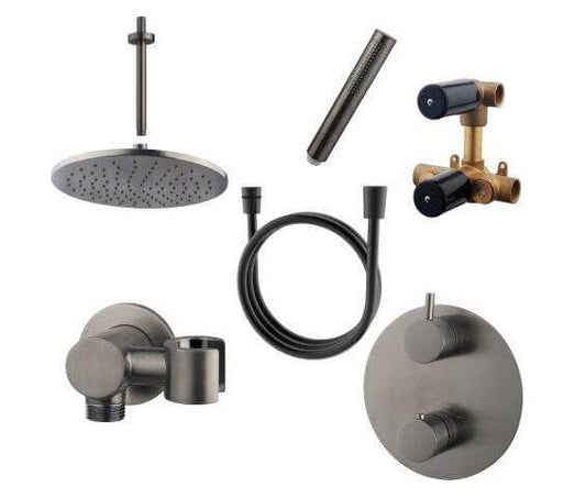 Caral Rond Plafonduitloop Inbouw Regendoucheset Wiesbaden in Gunmetal PVD Coating