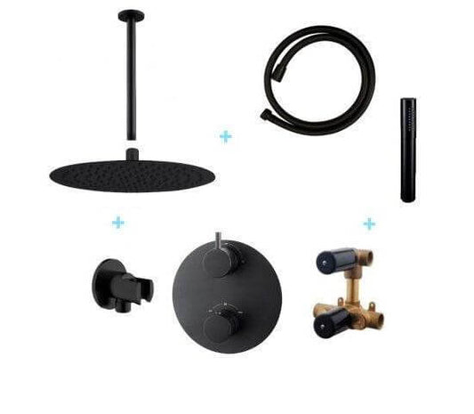 Caral Rond Plafonduitloop Inbouw Regendoucheset Wiesbaden in matzwart