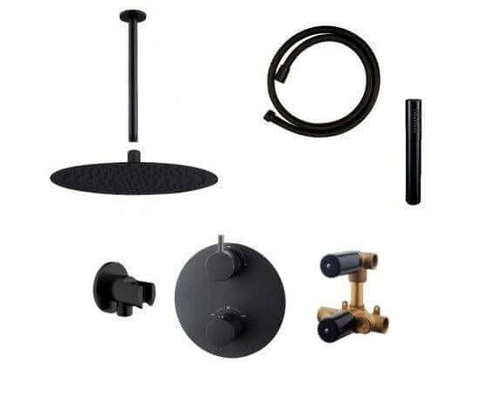 Caral Rond Plafonduitloop Inbouw Regendoucheset Wiesbaden in matzwart