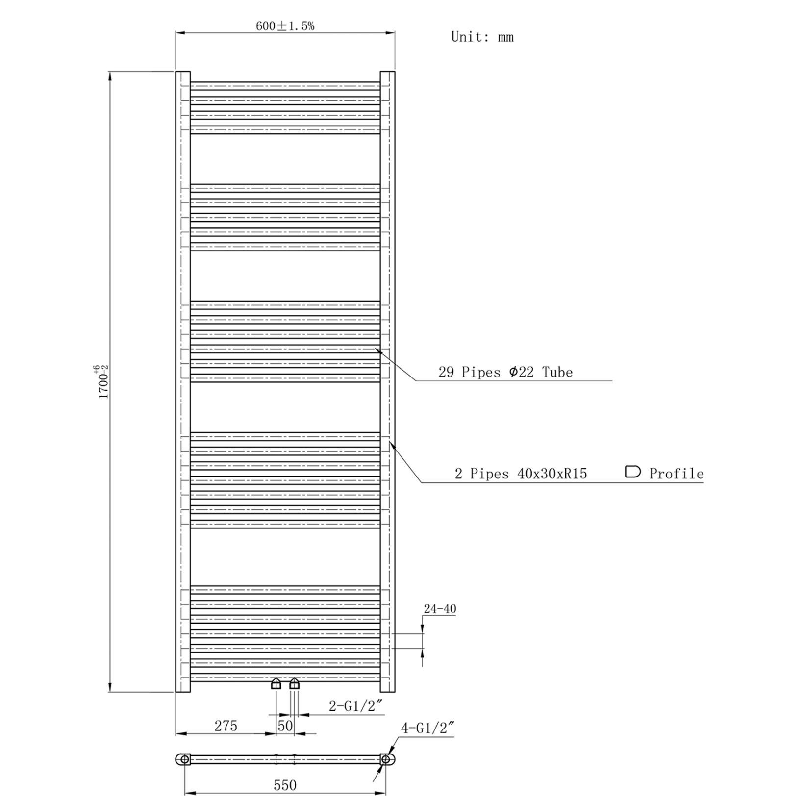 BELRAD Badkamer radiator – Middenaansluiting