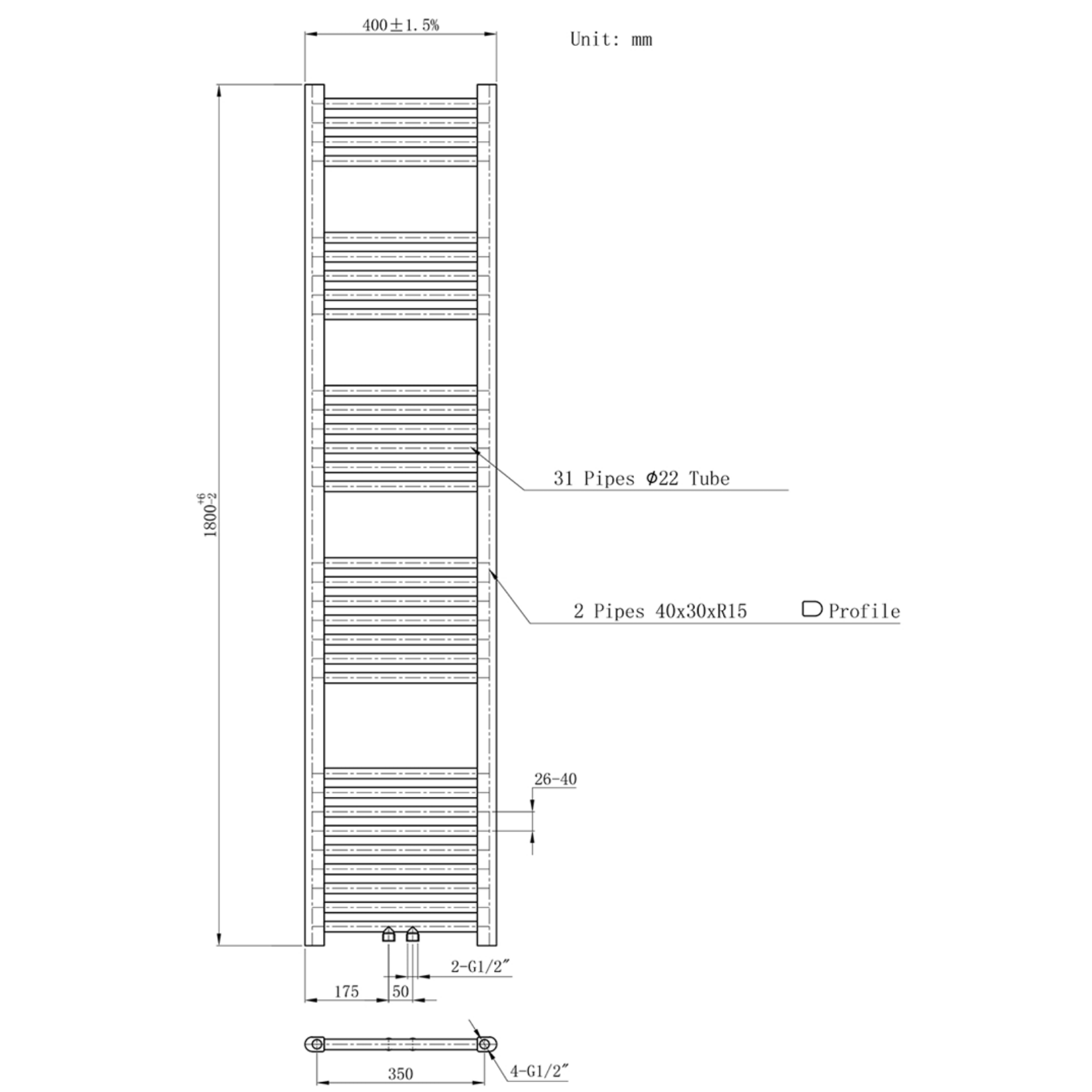 BELRAD Badkamer radiator – Middenaansluiting