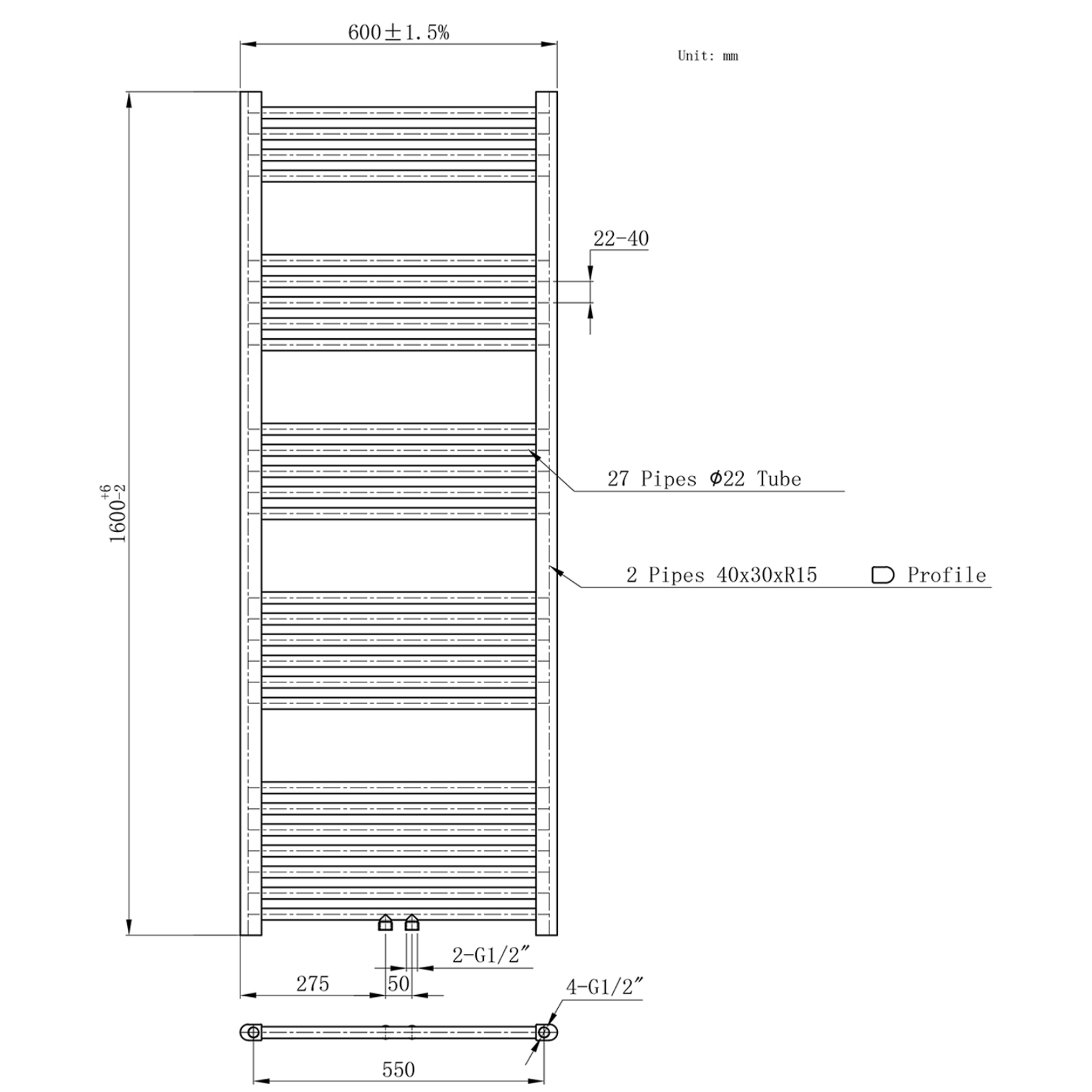 BELRAD Badkamer radiator – Middenaansluiting