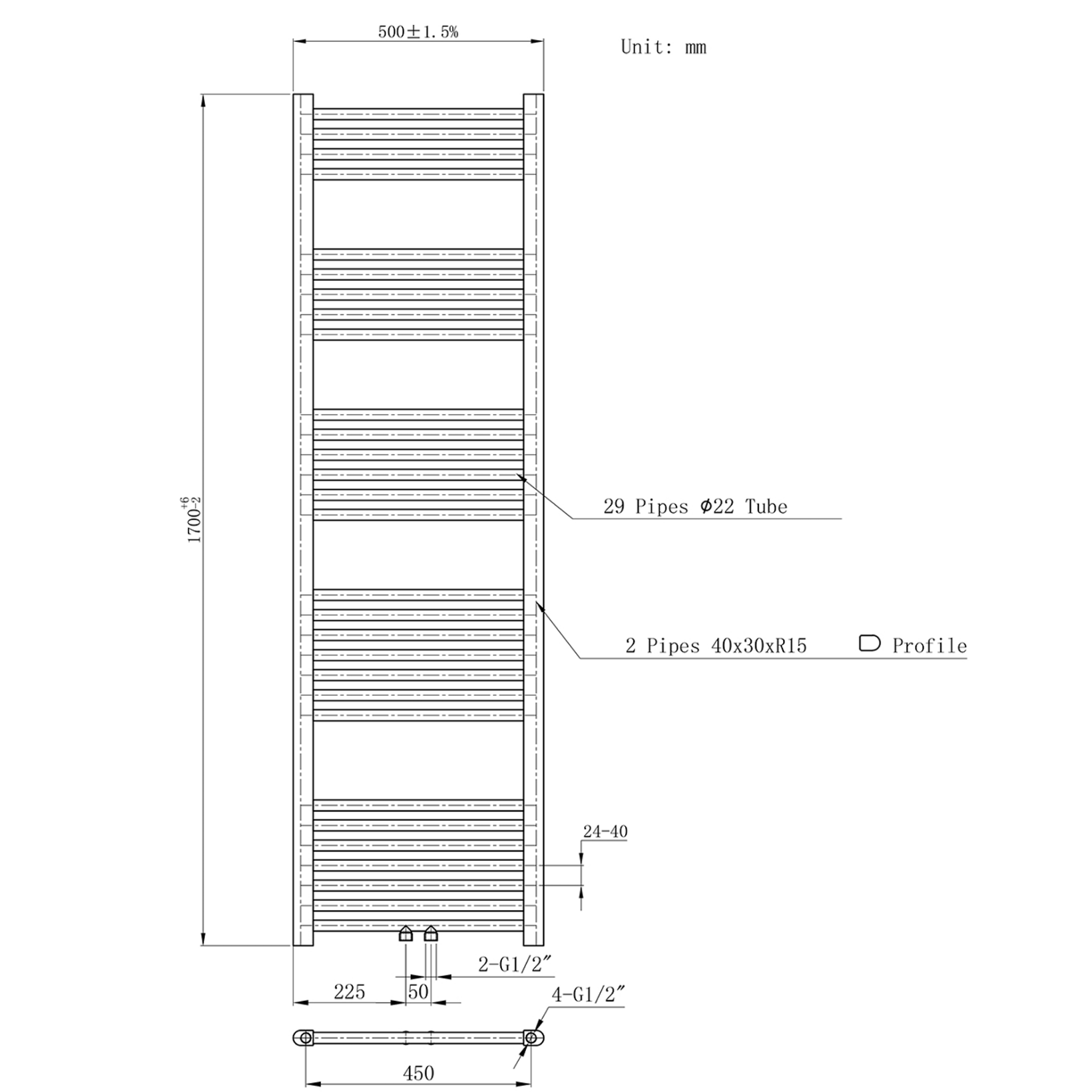 BELRAD Badkamer radiator – Middenaansluiting