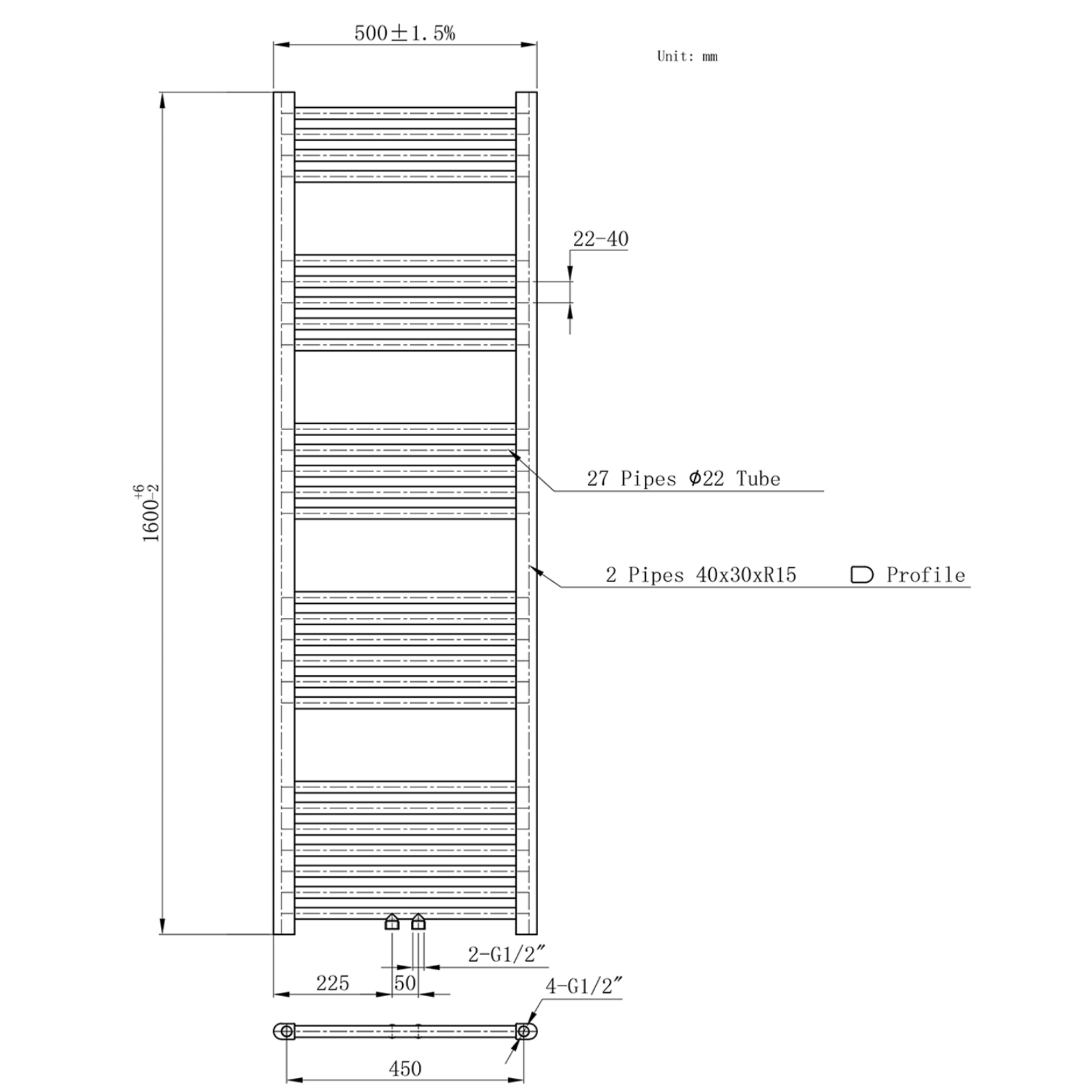 BELRAD Badkamer radiator – Middenaansluiting
