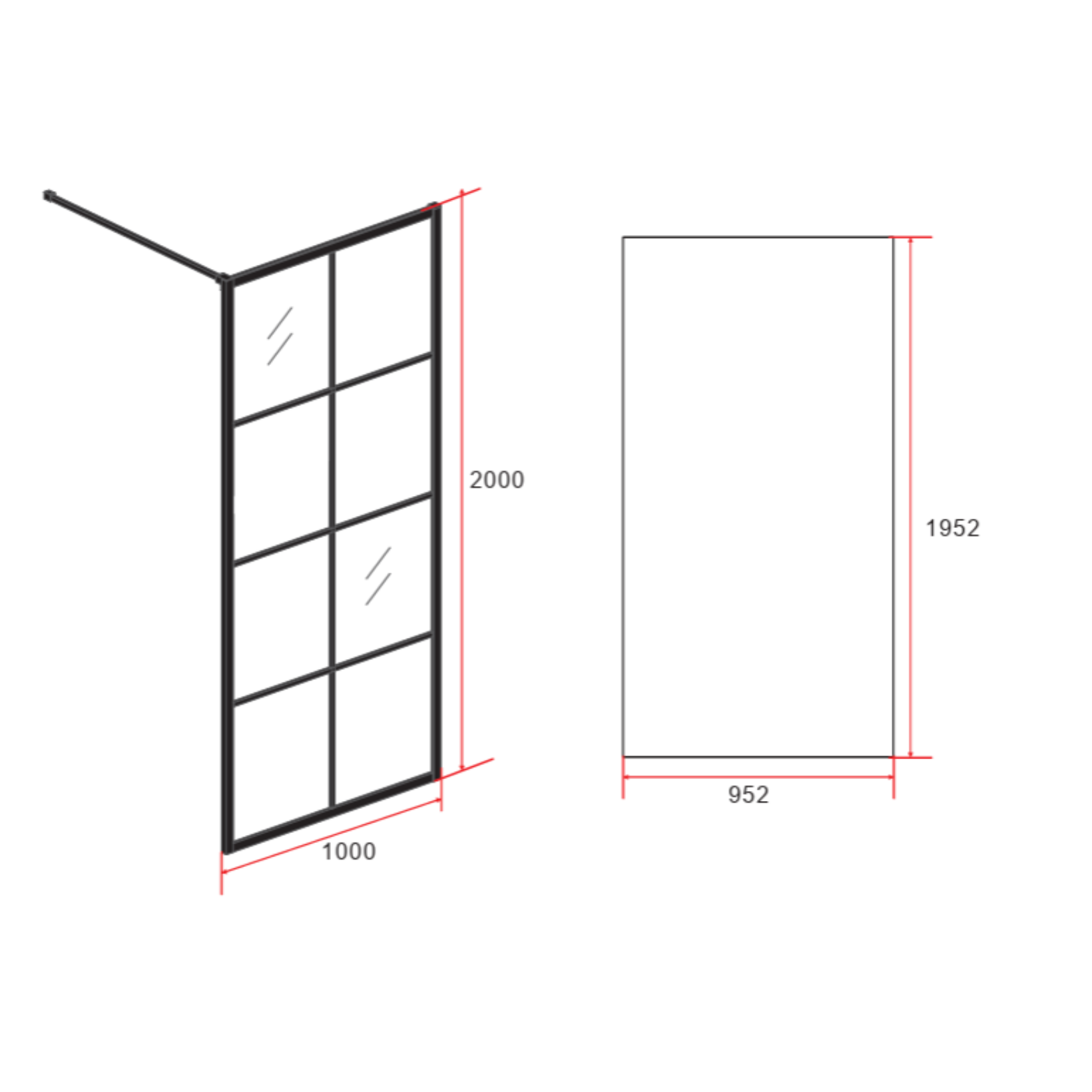 ALONI inloopdouchewand raster – 8 mm veiligheidsglas