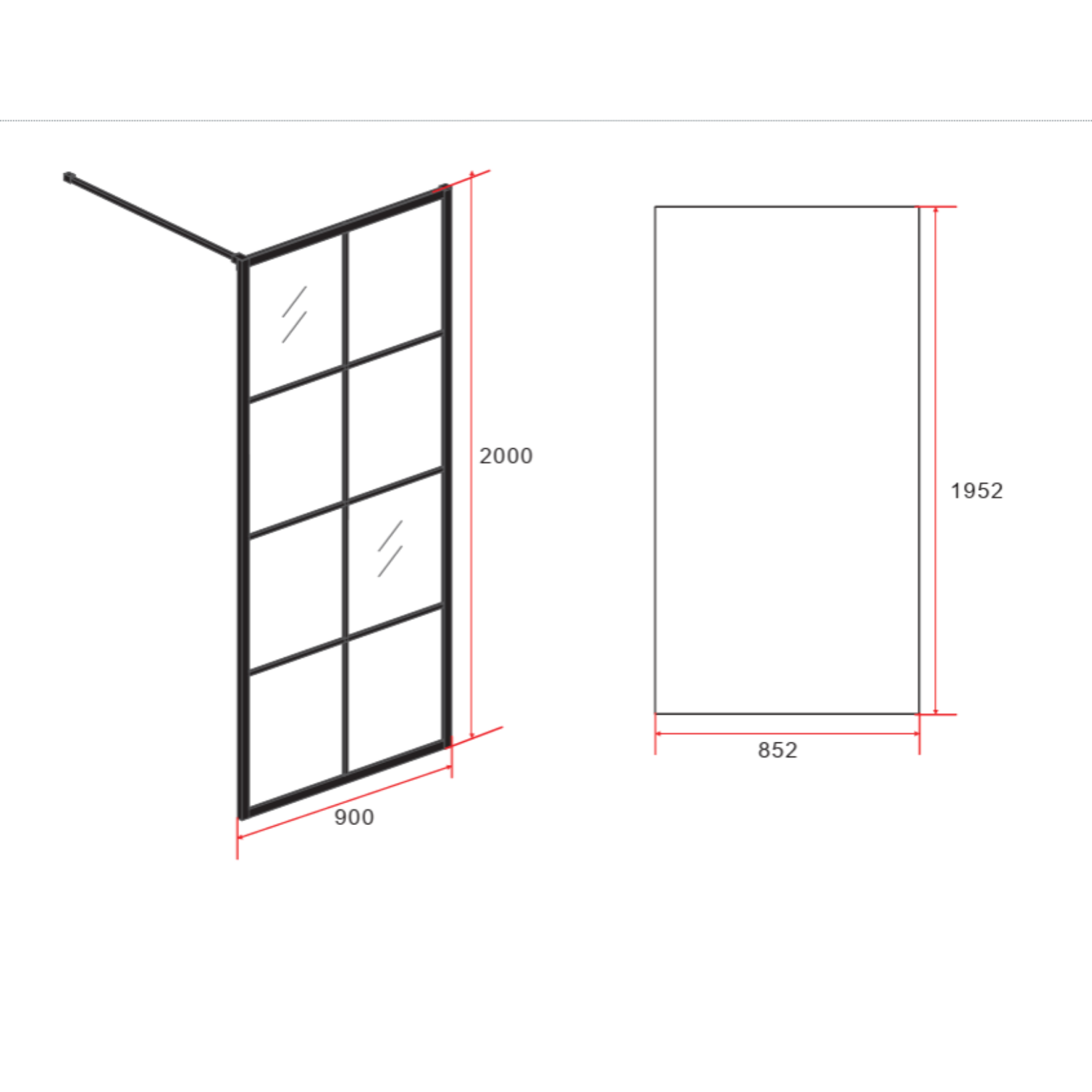 ALONI inloopdouchewand raster – 8 mm veiligheidsglas