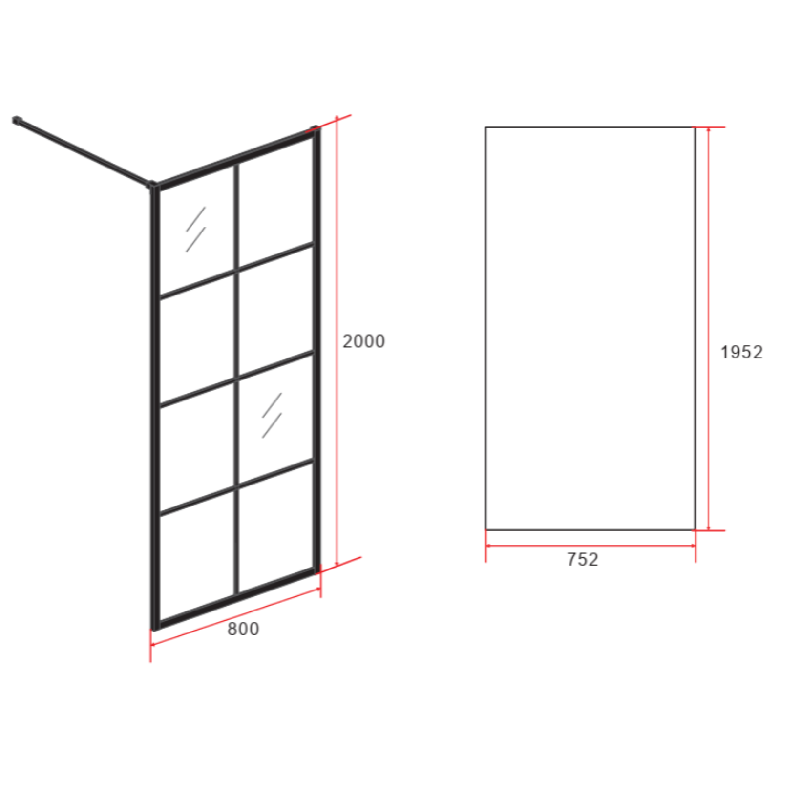 ALONI inloopdouchewand raster – 8 mm veiligheidsglas