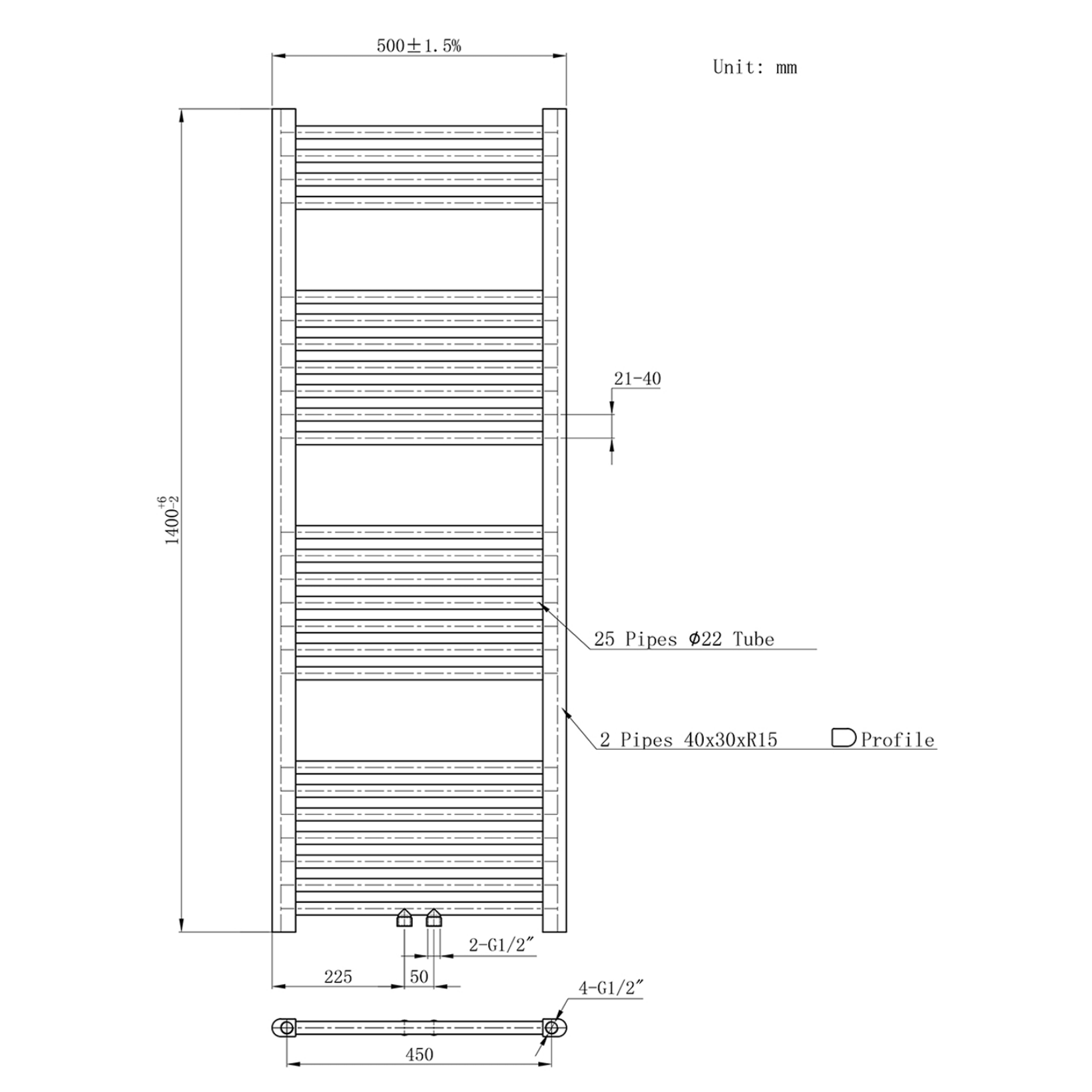 BELRAD Badkamer radiator – Middenaansluiting