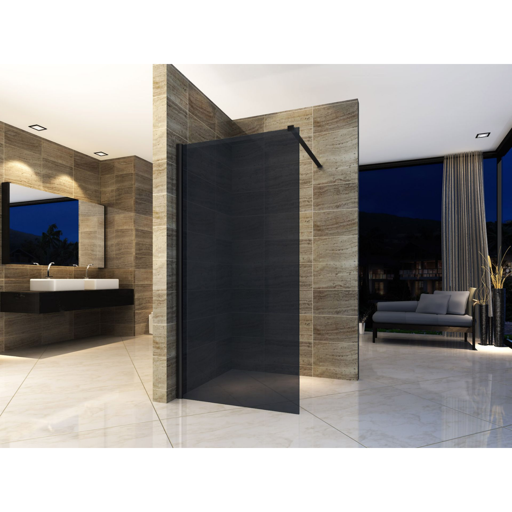 ALONI inloopdouchewand rookglas – 8 mm veiligheidsglas