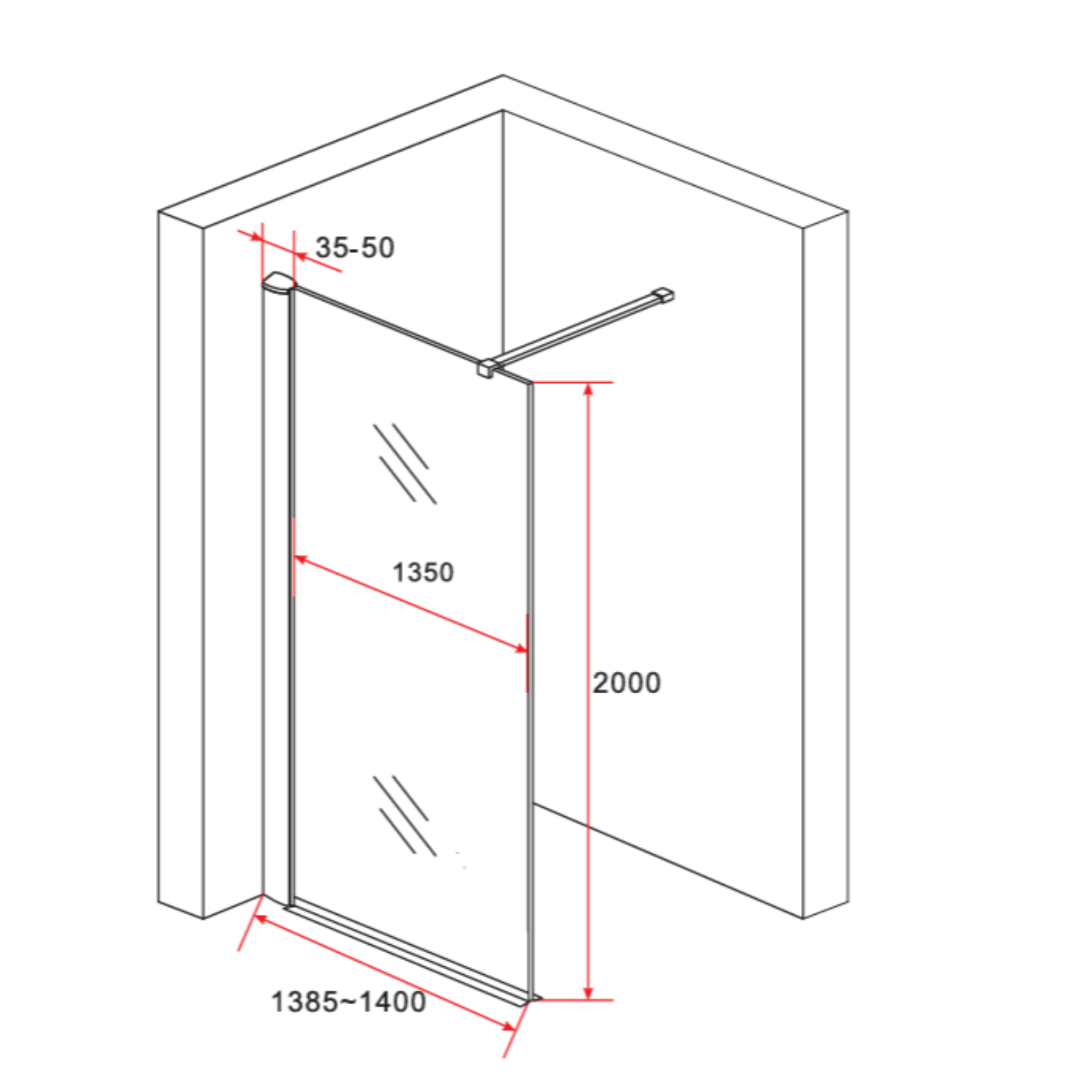 ALONI inloopdouchewand rookglas – 8 mm veiligheidsglas